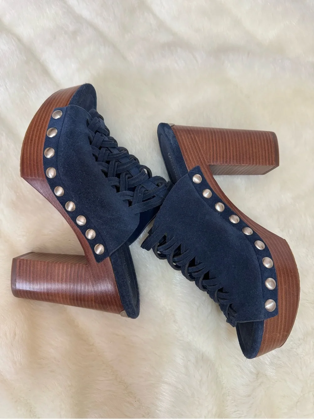 Michael Kors Navy Woven Suede Platform Mules size 7 M